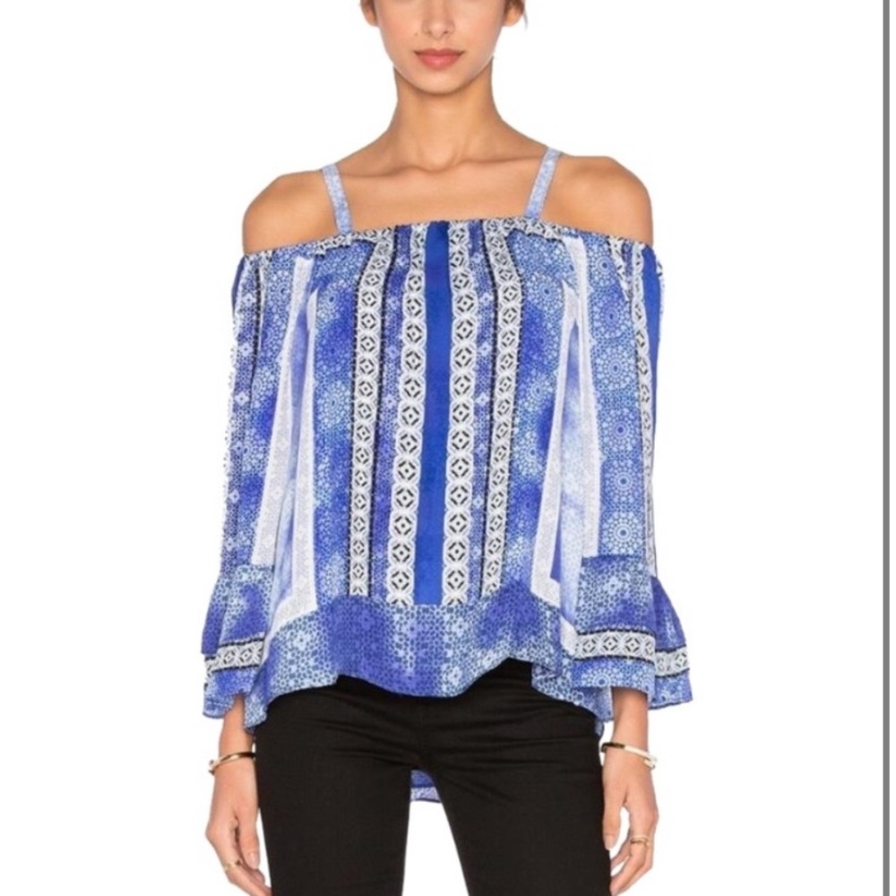 Parker Blue Dipsy Off the Shoulder Silk Blouse